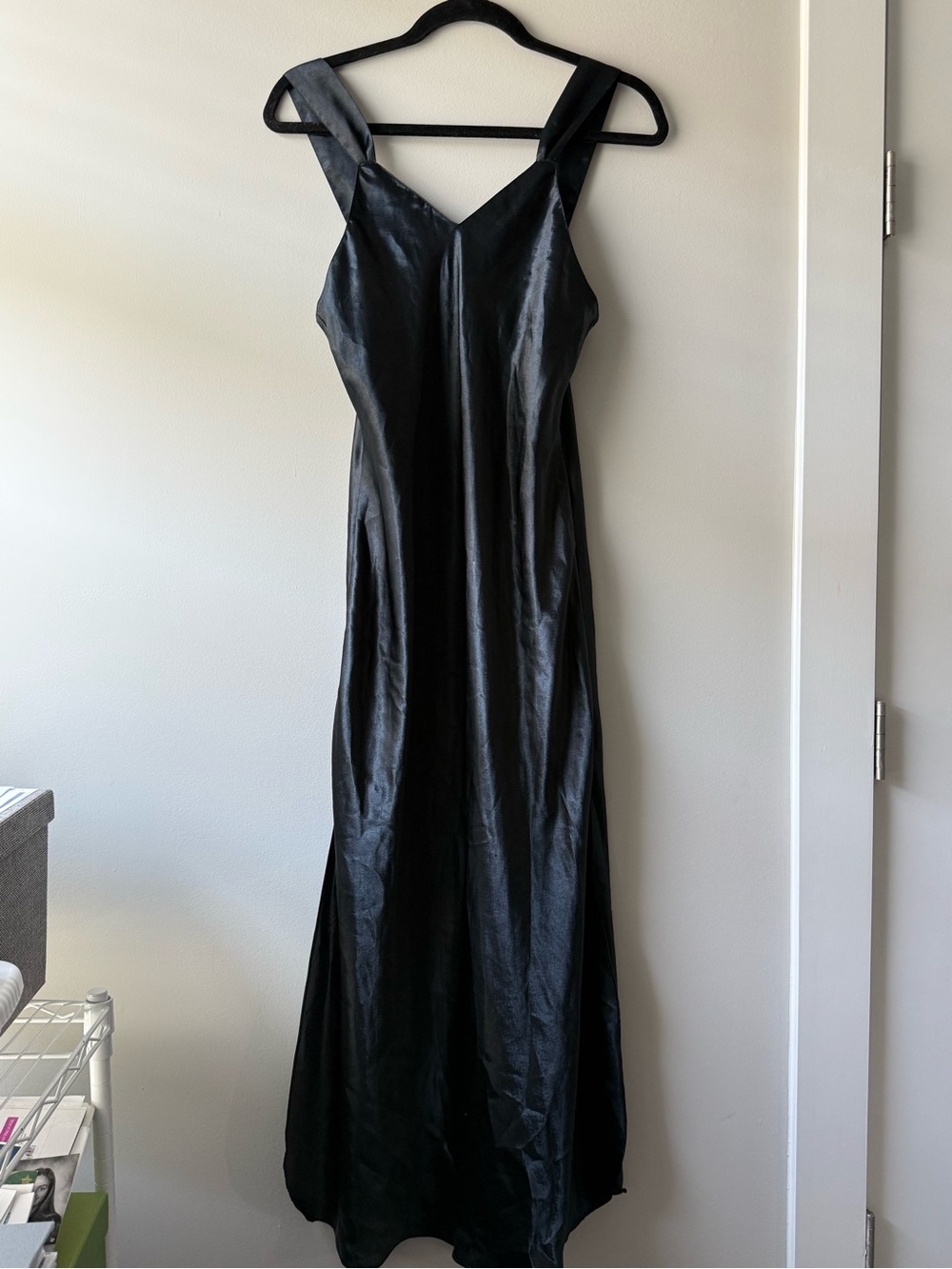 Vintage J.O. Intimates Black Satin Maxi Slip Nightgown Dress Size Small